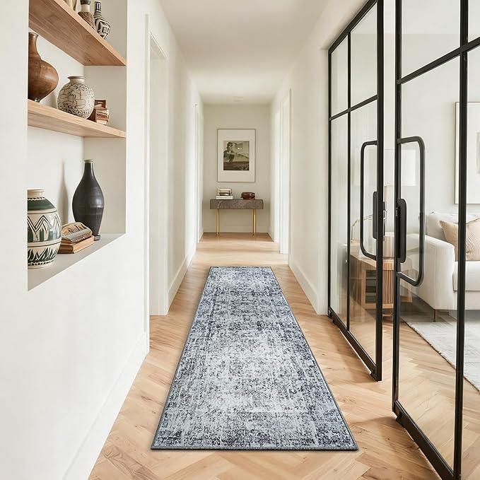 HOMORE 2x8 Runner Rug for Kitchen Hallways Runners Rugs,Classic Grey Long Rug Non Slip Washable Rugs for Entrway Soft Abstract Carpet for Entrance Bedroom Living Room Bathroom