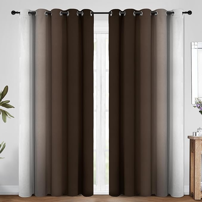 COSVIYA Curtains & Drapes Ombre Brown Curtains 84 inch Long 2 Panels Set, Grommet Room Darkening Light Blocking Insulated Thermal Gradient Window Panels for Bedroom/Living Room,70x84 inches