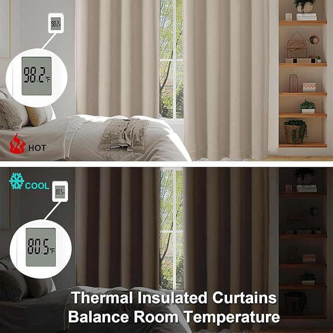 Simplebrand Biscotti Beige Blackout Curtains for Bedroom 102 Inches Long 2 Panels, Solid Thermal Insulated, Energy Saving Living Room Window Treatment Curtains Blackout Drapes, W50 x L102 Inch