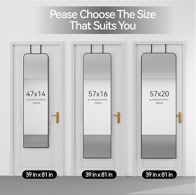 SCWF-GZ 57x20 Door Hanging Full Length Mirror, Floor (Height 5.7ft just Body in 1.3ft) or Wall Mounted Metal Frame Rectangle Dressing Mirrors for Bedroom Bathroom Living Room 57 inch Black