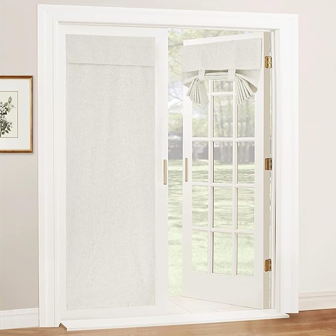 RYB HOME 100% Blackout Tricia Door Curtains, Linen Textured Blend Thermal Insulating Privacy French Door Window Tie Up Shades Sidelight Curtains for Kitchen, W 34 x L 69 inches, Linen, 1 Panel