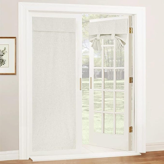 RYB HOME 100% Blackout Tricia Door Curtains, Linen Textured Blend Thermal Insulating Privacy French Door Window Tie Up Shades Sidelight Curtains for Kitchen, W 34 x L 69 inches, Linen, 1 Panel
