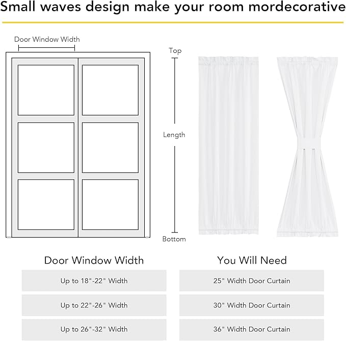 NICETOWN 100% Blackout Door Curtains - Thermal Insulated Light Block Privacy French Door Sidelight Curtain Window Shades, 30 x 72 inch, 1 Panel, White