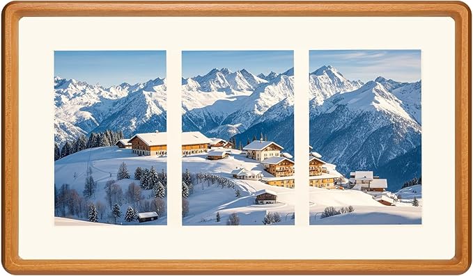 8x14 Collage Picture Frame Teak Wood, Multiple Three 4x6 Photos or 8x14 without Mat, Rustic Photo Frame with Tempered Glass Hanging Displaying Horizontally or Vertically