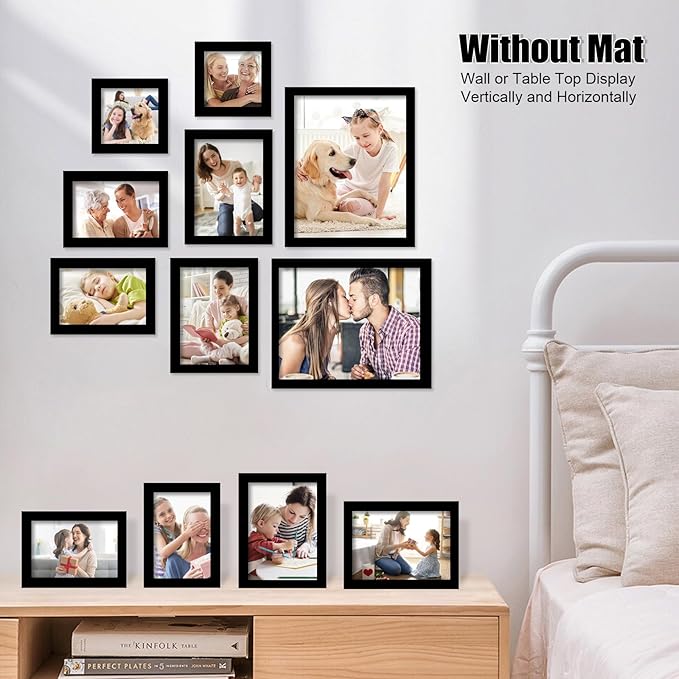 Egofine 12 Pack Black Gallery Wall Frame Set Solid Wood Picture Frame Collage Wall Art Decor for Home Decoration,Hanging or Tabletop Display,Include Multi-Size Two8x10, Four5x7,Four4x6,Two4x4