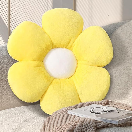 17.7 Inch Yellow Flower Pillow – Daisy Shaped Cute Decorative Flower Throw Pillow, Soft Floral Seating Cushion Floor Pillows for Sofa, Bed, Chair & Room Decorations for Home