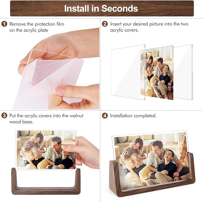 Mixoo 5x7 Picture Frame 2 Pack - Double Rustic Vintage Wooden Picture Frames 5x7 inch with Walnut Wood Base and High Definition Break Free Acrylic Glass Covers for Tabletop Desktop Display ( 5x7" Horizontal + Vertical)