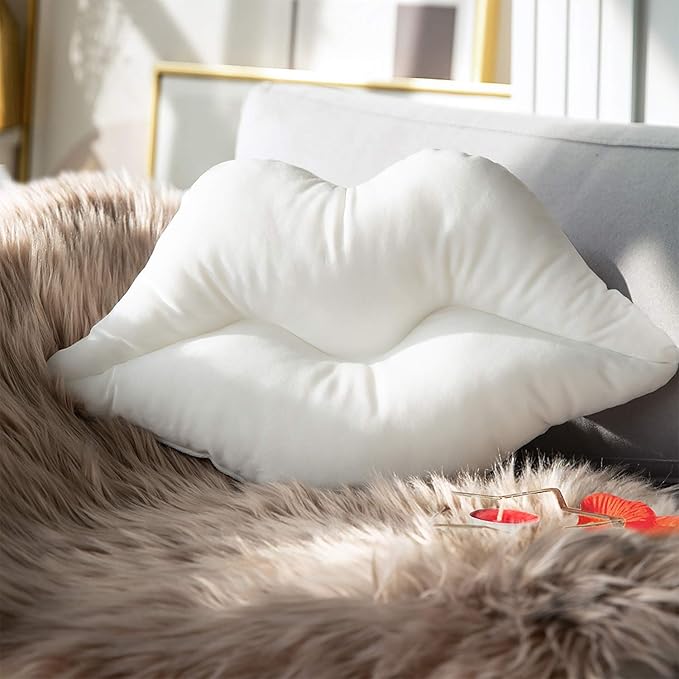 Ashler Lips Throw Pillows Smooth Soft Velvet Insert Included Cushion for Couch Bed Living Room, True White, 24 X 12 inches