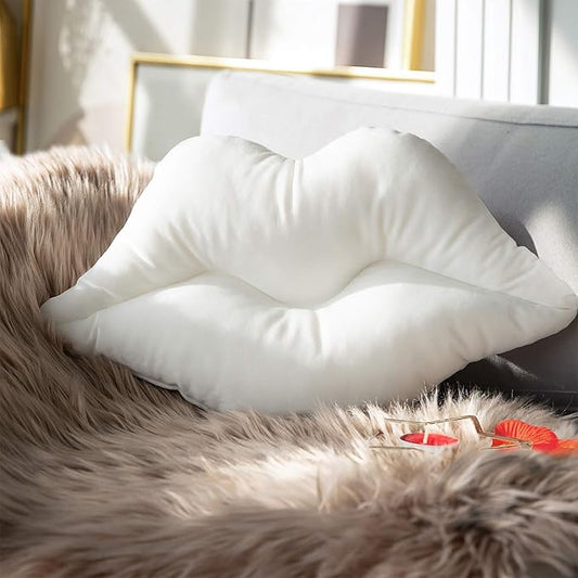 Ashler Lips Throw Pillows Smooth Soft Velvet Insert Included Cushion for Couch Bed Living Room, True White, 24 X 12 inches