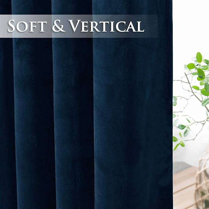 StangH Velvet Curtains 90 inches Long - Navy Blue Blackout Bedroom Window Drapes, Super Soft Thick Heavy Sliding Door Curtains, W52 x L90 Each Panel, 2 Panels