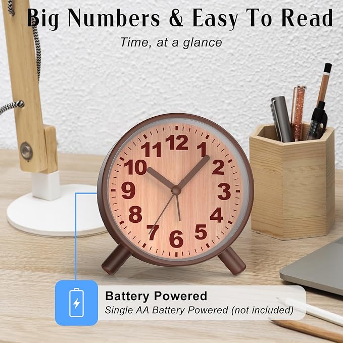 Analog Alarm Clock Night Ligh Battery Operated for Bedroom - Image 3