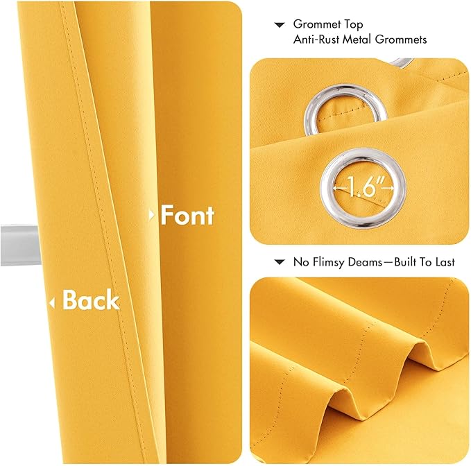 MIULEE Yellow Blackout Curtains for Bedroom Living Room 72 Inches Long 2 Panels, Thermal Insulated Room Darkening Drapes Grommet Noise Reducing Light Blocking Window Treatments 40x72 inch