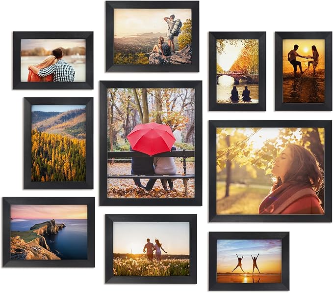 Giftgarden 10-Pack Black Picture Frames for Multiple Sizes Photos, Two 8x10, Four 5x7, Four 4x6, Multi Assorted Photo Frame for Collage Wall or Tabletop Display