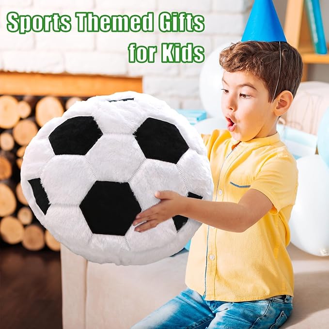2Pcs Soccer Pillow Plush Round Throw Cushions, Realistic Soccer Ball Pillow for Couch Bedroom, Soft Fluffy Sports Decor Pillow, Ideal Soccer Decor Birthday Gift for Soccer Enthusiasts (15.8 Inch)