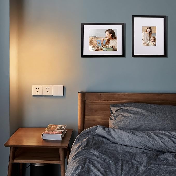 Egofine 11x14 Picture Frames Made of Solid Wood 2 PCS Black Covered by Plexiglass - for Table Top and Wall Mounting for Pictures 8x10 or 5x7 with Mat Horizontally or Vertically Display Photo Frame