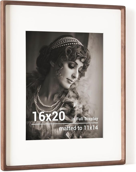 16 x 20 Picture Frame, USA-Sourced Walnut Wood Photo Frames with HD Tempered Glass, Handcrafted Rounded Corner 16x20 Wooden Frames Matted to 11x14 Photos, Horizontal or Vertical Wall Display