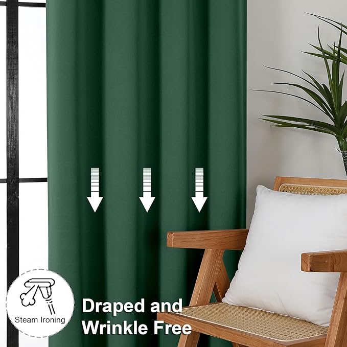 Simplebrand Ever Green Blackout Curtains for Bedroom 102 Inches Long 2 Panels, Solid Thermal Insulated, Energy Saving Living Room Window Treatment Curtains Blackout Drapes, W50 x L102 Inch, Ever Green
