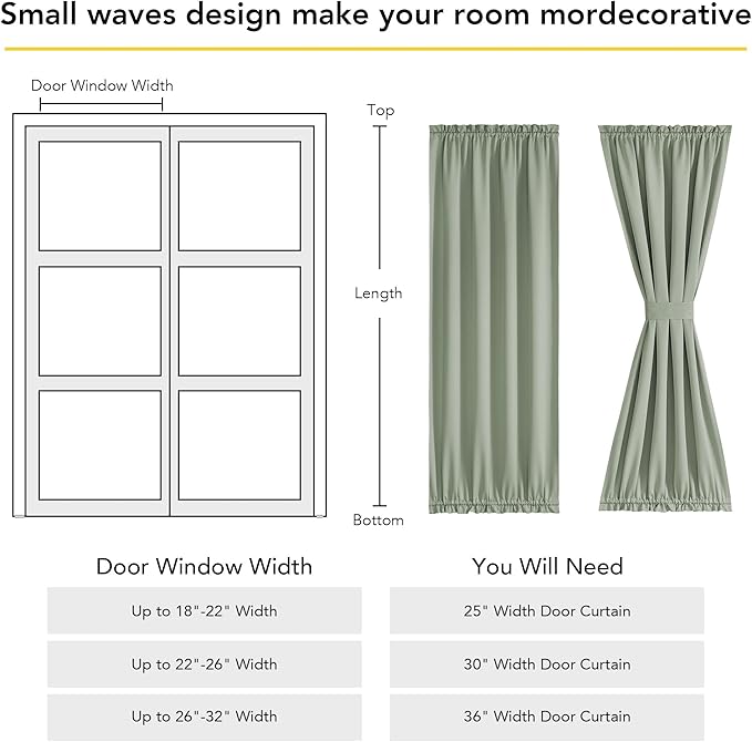 NICETOWN 100% Blackout Sidelight Door Curtain for French Front Window, Thermal Insulated Door Curtains for Kitchen, Privacy Thermal Insulated Christmas Window Cover, W25 X L64, Stone Blue, 1 Panel
