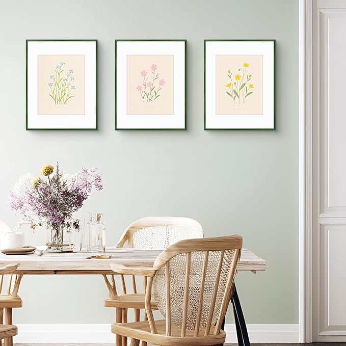 Golden State Art 11x14 Picture Frame 6 Pack - Dark Green Aluminum Photo Frames With 8x10 Mats and Real Glass Cover - Elegant Minimalist Wall Gallery Frames for Home or Office Decor