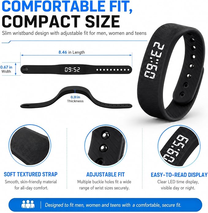 Vibrating Alarm Wristband Clock Smart Watch Bracelets for Mens Digital Heavy Sleepers Fit Wrist Womens Tracker Vibro Vibration Silent Small Distance Teens Shock Despertador Band Alert - Image 6