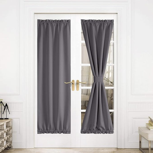 NICETOWN Blackout Rod Pockets Window/Door Curtain Back Side Panels for Privacy - 30W x 72L Blackout Thermal Insulated Classroom Curtains Lockdown Shade for French Door - 1 Panel, Grey