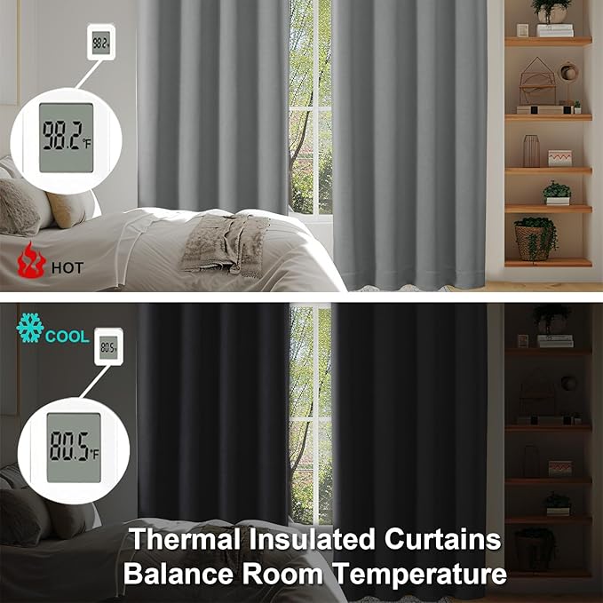 Simplebrand Ava Light Grey Blackout Curtains for Bedroom 84 Inch Length 2 Panels Set, Solid Thermal Insulated Privacy Living Room Window Treatment Curtains Blackout Drapes, W50 x L84 Inch, Light Grey