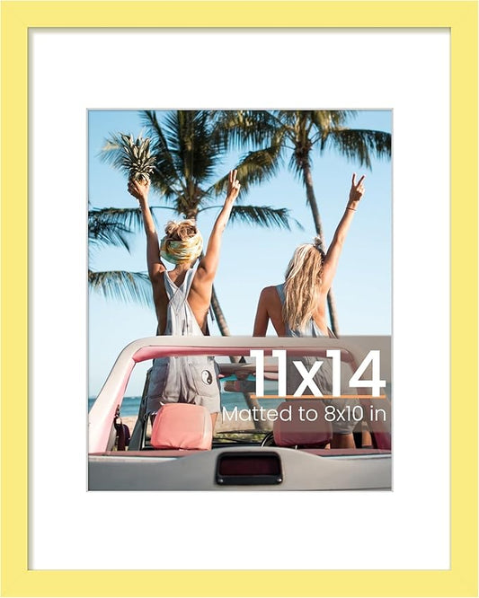upsimples 11x14 Picture Frame, Display Pictures 8x10 with Mat or 11 x 14 Without, Wall Hanging Photo Frames, Yellow, 1 Pack