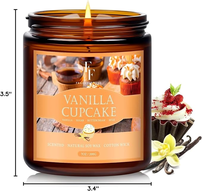 Fall Candle, Vanilla Cupcake Scented Candles for Home, Natural Soy Autumn Candle Aromatherapy Candle, 7 oz Jar Candles Fall Gifts for Women Men