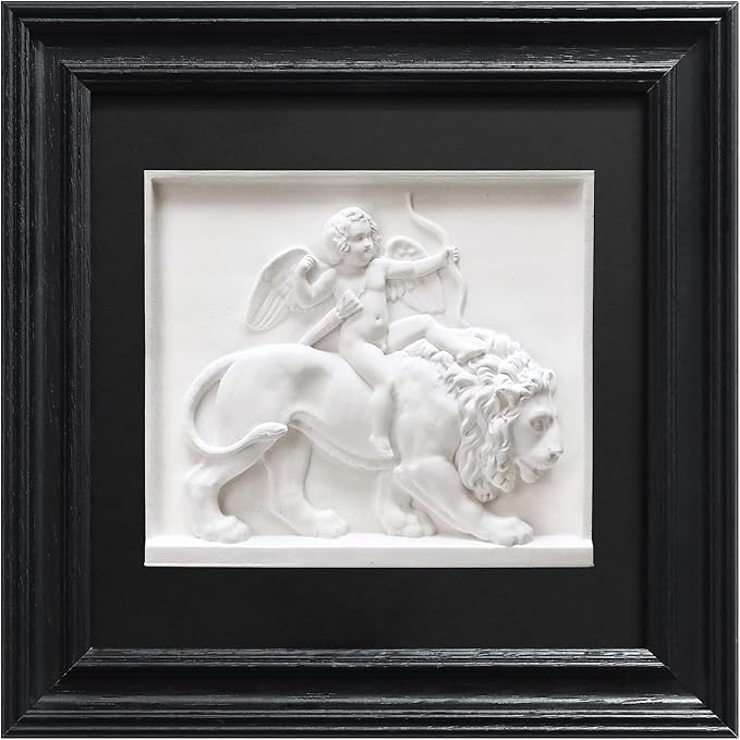 FOLKOR LIFE Cherub Angels Framed Wall Art Sculpture for Home Vintage Decor, Black and White Wall Decor Greek Mythology Cupid God of Love Classic Artwork Figurines for Room Decor, Gift for Anniversary