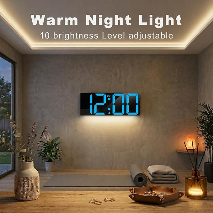 JALL 22" Large Digital Wall Clock, Big LED Display with Night Light, Auto Dimming & DST, Giant Alarm Clock for Seniors, Elderly Parents, Gift for Mom Dad (Blue) - Image 3
