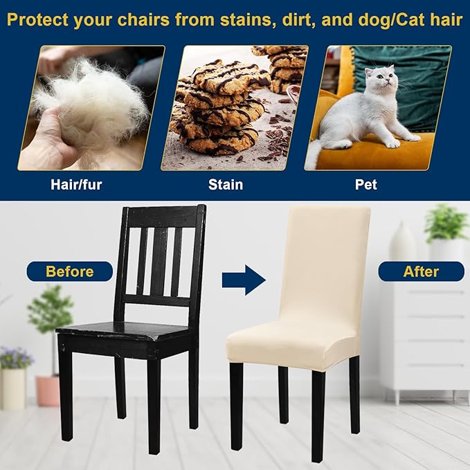Chair Covers, Stretch Kitchen Dining Room Chair Covers Set of 6, Removable Washable Dining Chair Slipcovers for Home, Hotel, Banquet