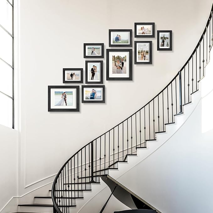 Picture Frames, Made of Real Glass and Wooden Frame, Gallery Photo Frames Set of 10 for Collage Wall Decor, Multi Sizes Including 8x10, 5x7, 4x6 for Mounting or Tabletop Display, Black