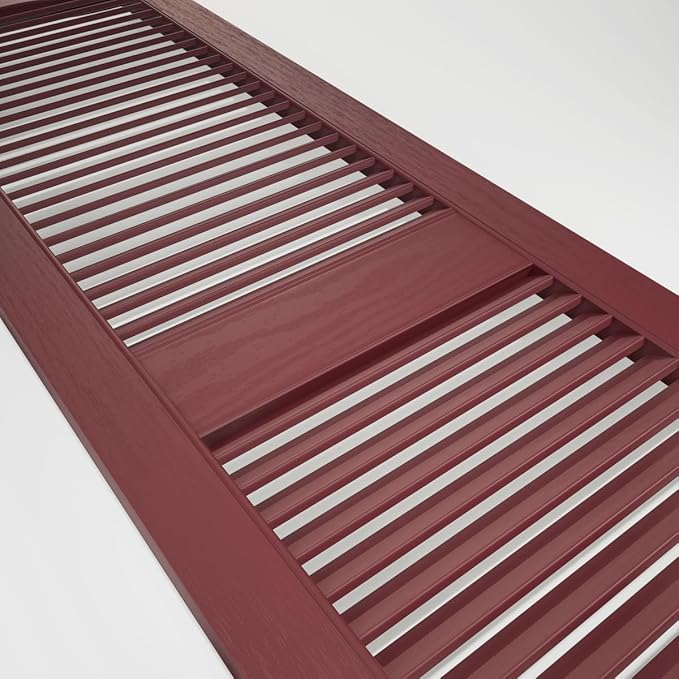 12"W x 80"H Lifetime Vinyl, Standard Cathedral Top Center Mullion, Open Louver Shutters, w/Installation Shutter-Lok's & Matching Screws (Per Pair), Wineberry