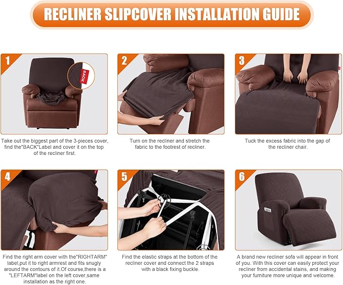 VANSOFY Recliner Chair Cover, 3-Pieces Stretch Recliner Covers for Recliner Chair Soft Reclining Chair Slipcover Furniture Protector for Dogs Cats(Dark Coffee)