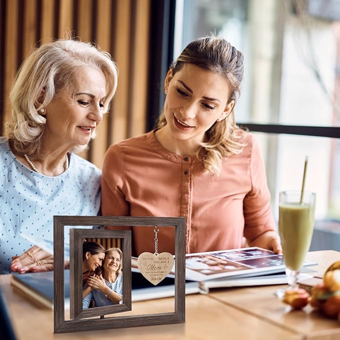 Egofine Gifts for Mom Mothers Day Picture Frames, Mom Picture Frame with Warm Heart Pendant, Mother's Day Gifts from Daughter/Son, Double Sided Rotating Frame for 4x6 Photo