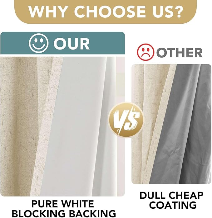 H.VERSAILTEX 100% Blackout Curtains for Bedroom Thermal Insulated POLYESTER,ACRYLIC Textured Curtains Heat and Full Light Blocking Drapes Living Room Curtains 2 Panel Sets, Bleached Sand, 52x84inch
