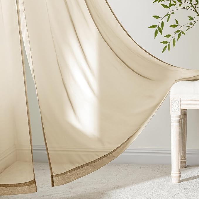 MIULEE Beige Sheer Curtains 102 Inches Long, 4 Panels Set, Light Filtering Rod Pocket Voile Drapes for Living Room and Bedroom, Airy Soft Fabric Window Treatments, 42 x 102 Inches