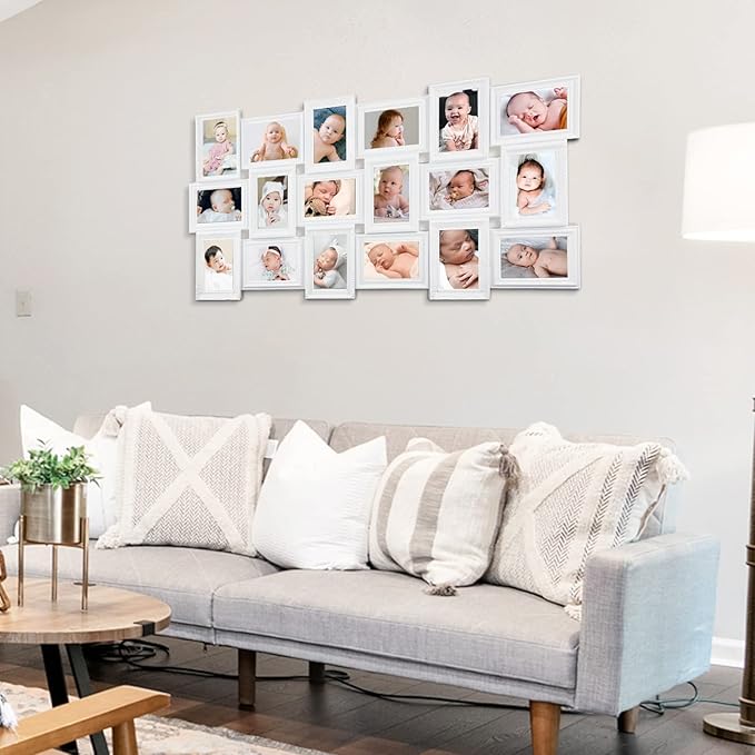 HELLO LAURA - Collage Picture Frames for Wall - 18 Photo Frame in 4x6 Inch Elegant Family Picture Frames Collage Wall Decor Display Multiple Photos for Home - Vintage White