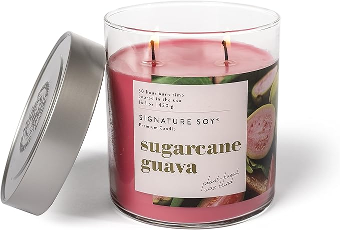 Signature Soy Lidded Sugarcane Guava Scented Candle, Large Jar