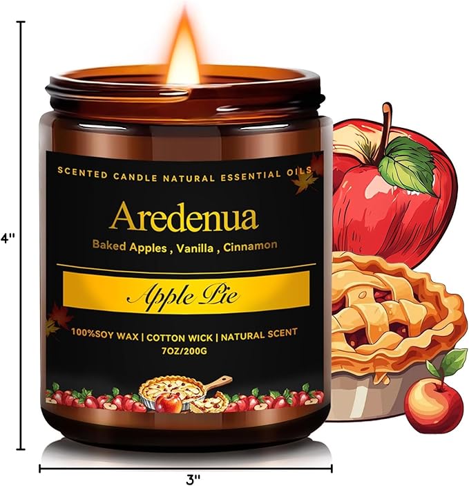 Apple Pie Candles – Apple Candles for Christmas, Holiday Winter Scented Candle with Warm Cinnamon & Baked Apple Aroma for Christmas Home Décor, Cozy Seasonal Candle Gift for Women & Men