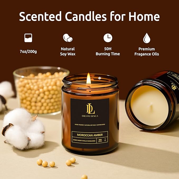 Scented Candles for Men, Moroccan Amber Candle for Home, Soy Wax Candles Gift for Birthday Father's Day Thanksgiving Day Anniversary