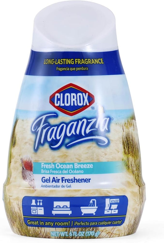 Clorox Fraganzia Cone Gel Air Freshener, Twist Open Adjustable Solid Air Deodorizer for Small Indoor Spaces, Continuous Fresh Ocean Breeze Scent for Bathroom Office Closet Odor Control, 6 Oz