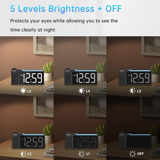 Peakeep Projection Alarm Clock for Bedroom Ceiling with Colorful Nightlight - Image 6