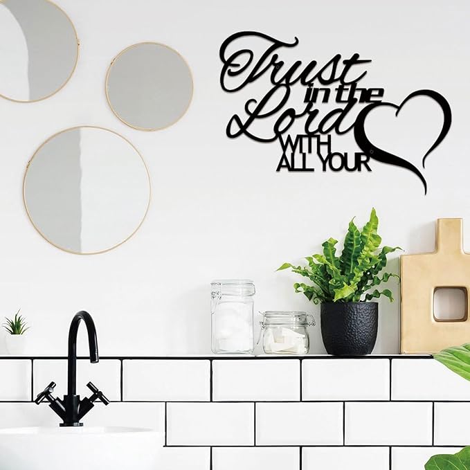 ESTART Trust in the Lord with all Your Heart Metal Sign, Metal Bible Verses Wall Art, Religious Quotes Wall Decor, Inspirational Love Theme Hanging Sign for Home Dining Room Kitchen Door Decorations