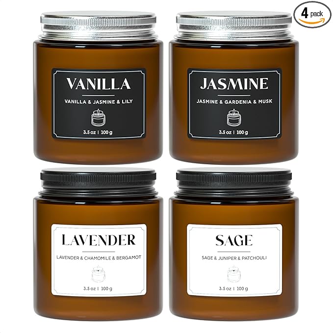 NORVENCE Scented Candles Gift Set, Stress Relief Candles for Home, Premium Soy Candle Set, Candles for Women and Men, Birthday Gifts (Black & White, 14 oz)
