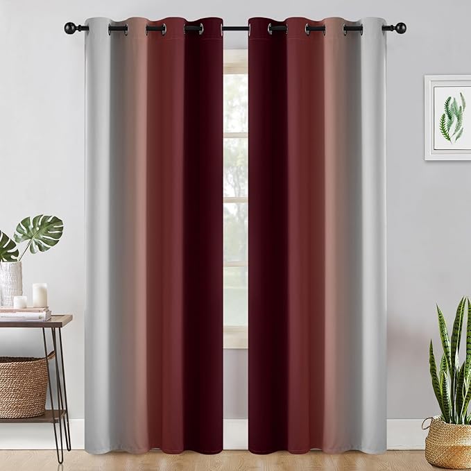 COSVIYA Curtains & Drapes Ombre Red Curtains 84 inch Length 2 Panels,Full Room Darkening Grommet Insulated Thermal Window Curtains for Bedroom/Living Room,52x84inches