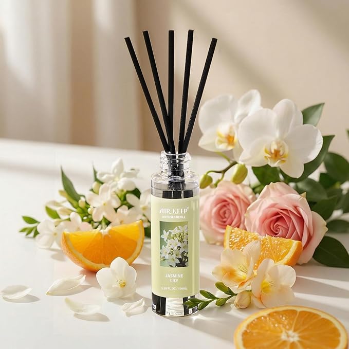 Airkeep Reed Diffuser Oil Refill/Jasmine Lily/3.38 oz / 1 Pack/Air Freshener & Aromatherapy Essential Oil Blend for Home Fragrance ?€? Scented Refill Oil for Bathroom, Bedroom & Home Decor