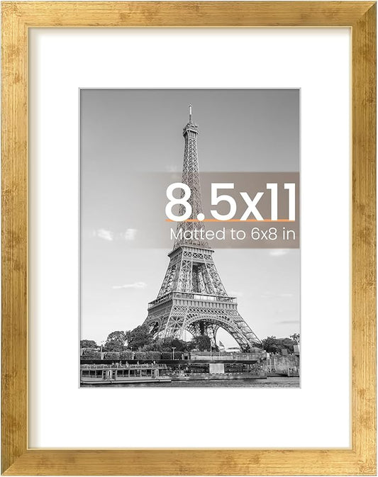 upsimples 8.5 By 11 Picture Frame, Display Pictures 6x8 with Mat or 8.5 x 11 Without, Wall Hanging Photo Frames, Bronze, 1 Pack