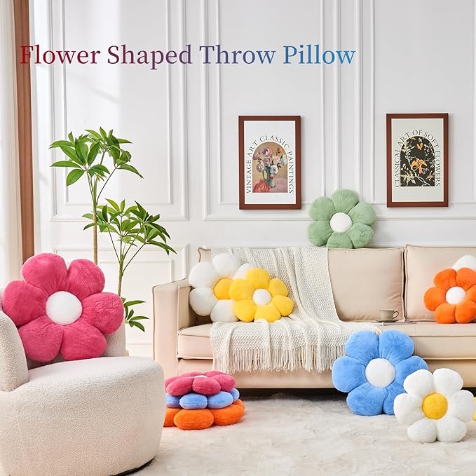 Daisy Decorative Plush Pillow, 15.7In Cute Flower Shaped Throw Pillow for Sofa, Couch, Bed & Tent