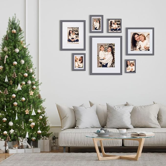 Egofine 8x10 Picture Frames 4 Pack - Wood Frames Covered by Plexiglass for Pictures 4x6 or 5x7 with Mat or 8x10 Without Mat, Photo Frames for Table Top and Wall Display, Dark Gray